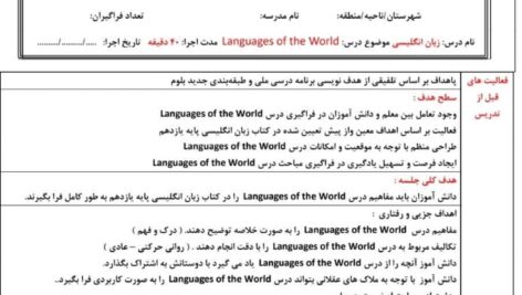 طرح درس ملی ساحتی انگلیسی پایه یازده درس  Languages of  the World