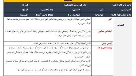 طرح درس تمام ساحتی ملی درس دوم زنگ ورزش فارسی سوم ابتدایی