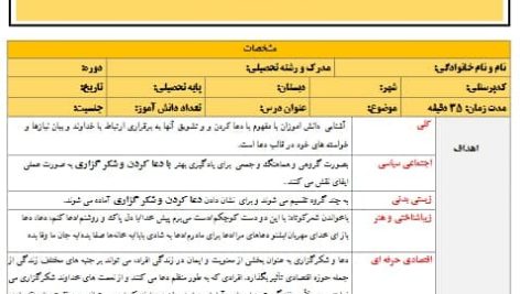 طرح درس تمام ساحتی ملی درس غروب یک روز بهاری هدیه های آسمان سوم