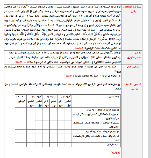 طرح درس تمام ساحتی ملی درس اگر جنگل نباشد فارسی سوم