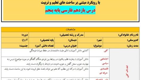 طرح درس تمام ساحتی ملی نام نقش خردمندان فارسی پنجم