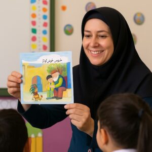 طرح درس تمام ساحتی خروس خوش آواز فارسی خوانداری