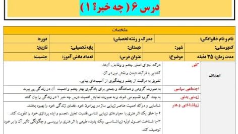 طرح درس تمام ساحتی ملی چه خبر 1 علوم پنجم