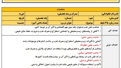 طرح درس تمام ساحتی طلای سیاه ششم ابتدایی – ویژه معلمان